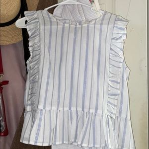 White and blue striped top